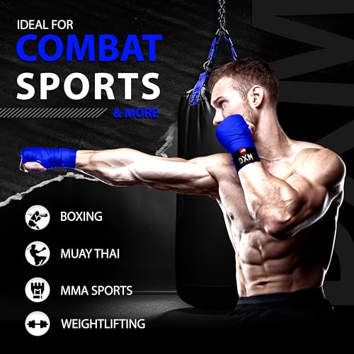 DXM SPORTS Boxing Hand Wraps Inner Gloves - 180 Inch Elasticated Thumb Loop Bandages - Kickboxing MMA Muay Thai Kickboxing Martial Arts Punching Training for Men Women - color: Blue