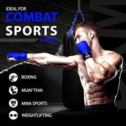 DXM SPORTS Boxing Hand Wraps Inner Gloves - 180 Inch Elasticated Thumb Loop Bandages - Kickboxing MMA Muay Thai Kickboxing Martial Arts Punching Training for Men Women - color: Blue