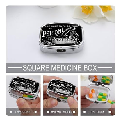 Metal 2 Compartment Pill Organizer Travel Friendly Portable Compact Pill Box Cute Pill Case to Hold Vitamins,Fish Oil,Supplements,Meds,Tablet for Purse,Pocket. (Black Scythe) - color: Black Scythe
