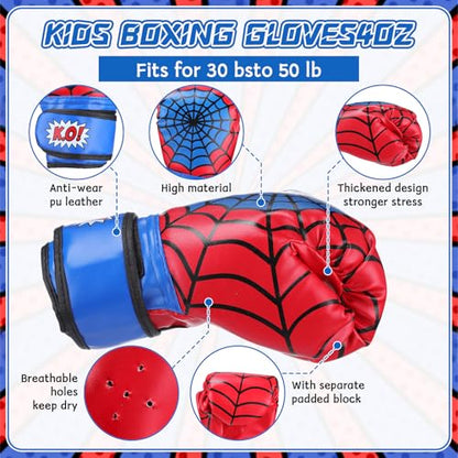 Boxing Gloves and Punching Mitts Set 4oz Gloves Boxing Pads Kids Youth Sparring Gear Training Equipment for Taekwondo Kick Karate Muay Thai MMA Martial Art - style: Red Spider