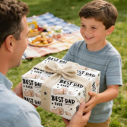 Cuitpan Father's Day Wrapping Paper - 4 Jumbo Sheets, 28x40 Inches, Best Dad Ever Fist Bump & Star Design, for Father's Day, Birthday & Dad Gifts - color: White-Father's Day