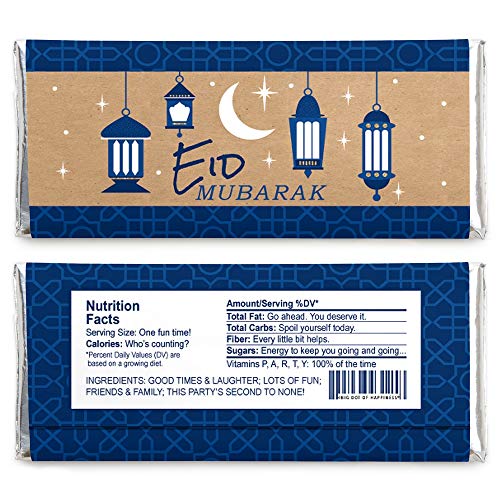 Big Dot of Happiness Ramadan - Candy Bar Wrapper Eid Mubarak Favors - Set of 24