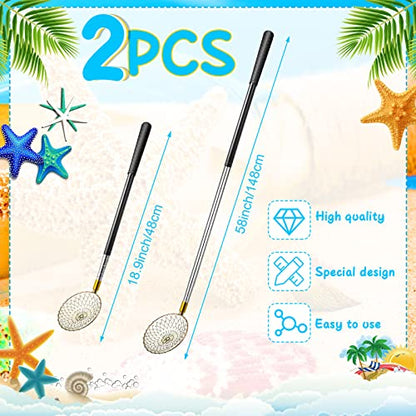 Lounsweer 2 Pcs Beach Sand Sifter Sand Scoop Shell Scooper for Beachcombing Picking up Shells Rock Hunting Extra Long 16.54'' — 58.27'' Adjustable Handle Multifunction Shell Sifter