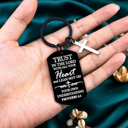 Cross Keychain For Women Men Bible Verse Keychain Religious Gifts Proverbs 3 5-6 Scripture Key Chains Cross Keyring Church Gift Christian Car Accessories