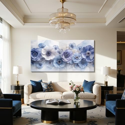 imjiayu Blue White Flower Wall Art, Large Floral Canvas Print 24"x48" - color: Blue and White Flowers, size: 48"L x 24"W
