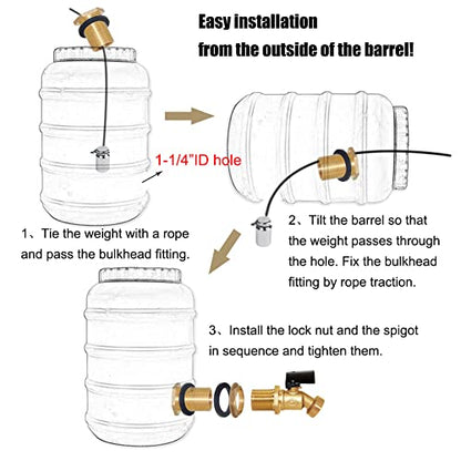 Joywayus Brass Water Container/Rain Barrel Spigot Kit 3/4" Threaded | Quarter Turn Ball Valve, 3/4" Female to 1" Male Bulkhead Fitting, Water Tank Connector, Fit for Garden Hose - style: Style 2