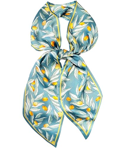 Hioyiwse Head Scarf Hair Neck Scarves For Women Purse Bag Scarfs For Handbags Silky Long Thin Satin Headscarf Fashion - color: B25-green Leaf
