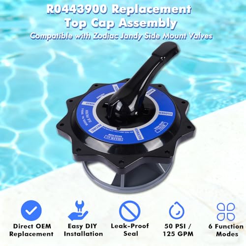 R0443900 Replacement Kit, 2-Inch Multi-Port Valve Top Cap Assembly Compatible with Zodiac Jandy Side Mount Backwash Valves, Includes Diverter Valve Gasket
