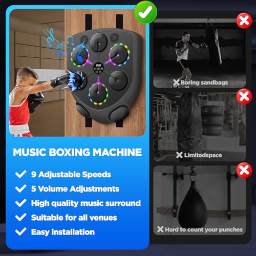 YORWHIN Smart Music Boxing Machine for Adults and Kids, Bluetooth Boxing Equipment with Boxing Gloves, Wall Mounted Electronic Punching Machine for Home Gym Workout Indoor - style: Large Shield
