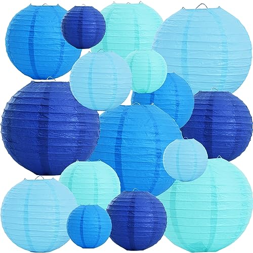 BEISHIDA Blue Mix Paper Lanterns 16Pcs 6/8/10/12 Inch Round Chinese Lamp - color: Mixed Blue, size: 6、8、10、12 Inch