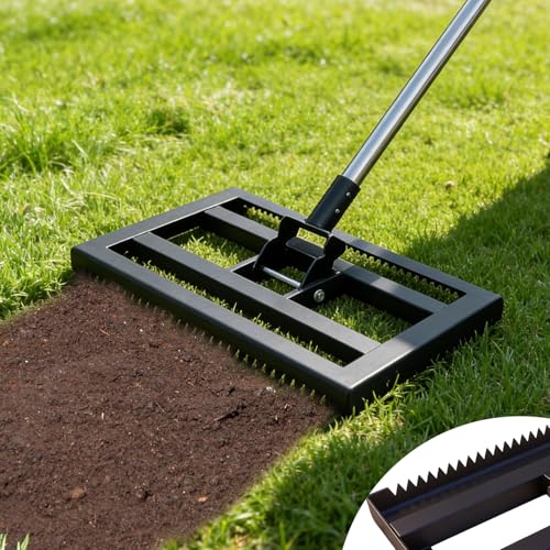 Lawn Leveling Rake 17"x10" for Soil, Gravel Leveling Tool Heavy Duty with Adjustable Long Handle, Garden Level Rake with Tines for Yard, Landscape, Leveling Sand, Grass, Dirt, Ergonomic & Durable