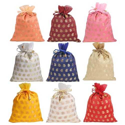 Touchstone Drawstring Bags Traditional Indian Handcrafted Fabric Perfect for Gifts Jewelry Weddings Pouches Purses Potli - color: Paisley 2 (9 Pcs), size: 9x7 inches
