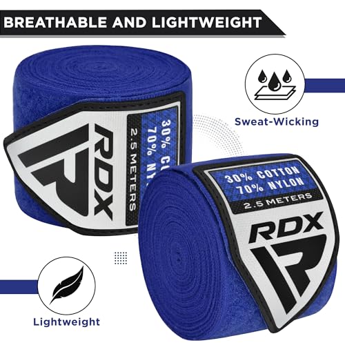 RDX Boxing Wraps Kids 2.5M Inner Gloves, Elasticated Thumb Loop Bandages, Junior Under Mitts Hand Fist Protector Wrist Support Straps, Muay Thai MMA Kickboxing Martial Arts Speed Bag Punching Training - color: BLUE
