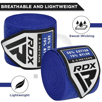 RDX Boxing Wraps Kids 2.5M Inner Gloves, Elasticated Thumb Loop Bandages, Junior Under Mitts Hand Fist Protector Wrist Support Straps, Muay Thai MMA Kickboxing Martial Arts Speed Bag Punching Training - color: BLUE
