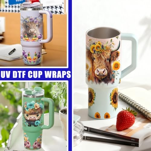 6 PCS Cow UV DTF Stickers, UV DTF Cup Wrap for 40oz | Vibrant washable UV DTF cup wrap transfers with strong adhesion for glass cups, mugs and smooth hard surfaces - style: Cow