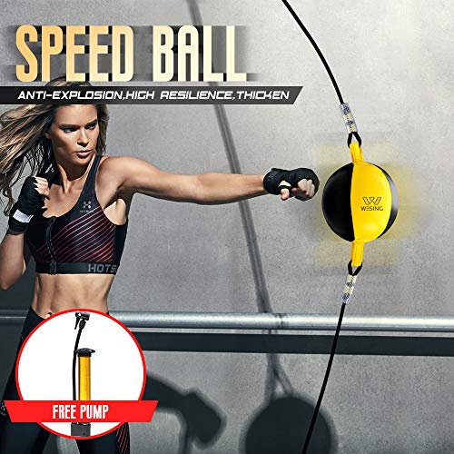 Wesing Double End Striking Bag Leather Boxing Speed Ball Bag - color: Yellow