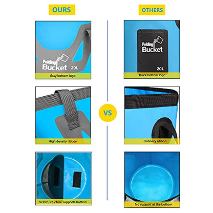 Collapsible Bucket with Handle 5 Gallon Portable Folding Bucket Upgraded Ultra Lightweight Outdoor Basin Pail for Fishing, Camping, Hiking, Car Washing and More (Blue Yellow, 20L-12L)
