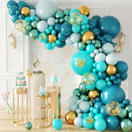 Teal Turquoise Balloon Arch Garland Kit with Teal Blue Green Gold Balloons