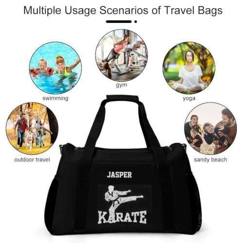Personalized Taekwondo Karate Duffle Bag for kids Boy Girls,Custom Name Martial Arts Gear Bag,Water-Resistant Sparring Equipment Black Karate - color: Taekwondo Karate-05