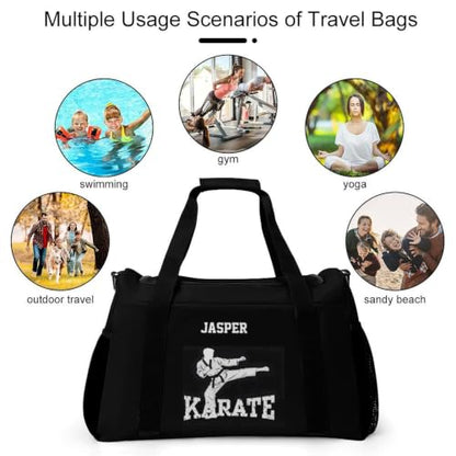 Personalized Taekwondo Karate Duffle Bag for kids Boy Girls,Custom Name Martial Arts Gear Bag,Water-Resistant Sparring Equipment Black Karate - color: Taekwondo Karate-05