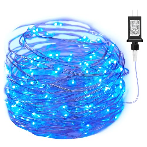 Minetom Fairy Lights Plug in, 33Ft 100 LEDs Waterproof Silver Wire Firefly Lights, Adaptor Included, Starry String Lights for Wedding Indoor Outdoor Christmas Patio Ramadan Decorations, Blue - color: Blue, size: 100 LEDs