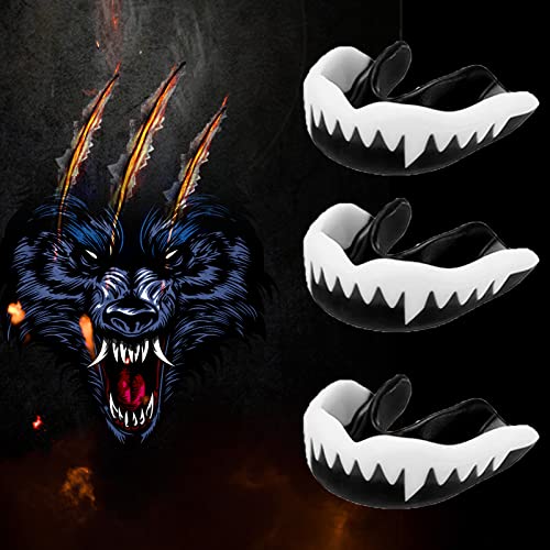 3 Pack Kids Youth Mouth Guard Football Sports Braces Mouthguards for Mouthpiece Boys Teeth for MMA Boxing Rugby Kickboxing Taekwondo Softball Lacrosse to Braces EVA (Black,White) - color: Black,white
