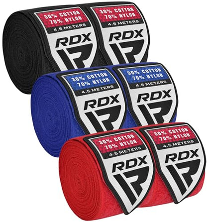 RDX Boxing Hand Wraps 4.5M / 180 Inches – Mexican Style Semi-Elastic MMA Inner Gloves - Wrist Support for Muay Thai, Kickboxing, BJJ, Karate - Thumb Loop & Hook and Loop Closure - Cotton & Nylon Blend - color: Pack of 3 Multi Color