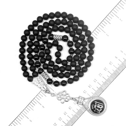 Special Prayer Beads Series -99 beads- Tesbih Tasbih Tasbeeh Misbaha Masbaha Subha Sebha Sibha (Black Agate Stone Beads -8 mm-) - color: Black Agate Stone Beads -8 mm-
