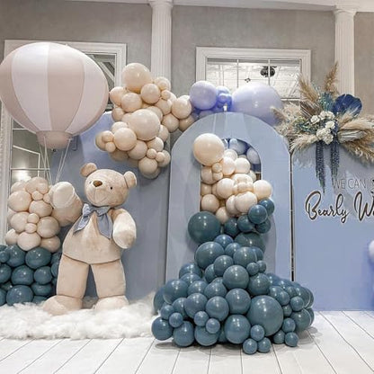 PartyWoo 슬레이트 블루 풍선 140피스 다양한 사이즈 팩 45.7cm(18인치), 30.5cm(12인치), 25.4cm(10인치), 12.7cm(5인치), 네이비 더스티 블루 보헤미안 뉴트럴 풍선 아치 키트, 베이비 샤워, 졸업식, 정글, 바다 생일 파티 장식, 블루-F36 - color: 블루-f36