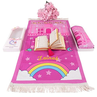 IEF Personalized Eid Gifts Prayer Mat, Birthday Gifts Quran Prayer Beads Set, Anniversary Gift Chenille Prayer Rug Pearl Prayer Beads Arabic Quran for Girls (Girl, Model-4) - color: Model-4