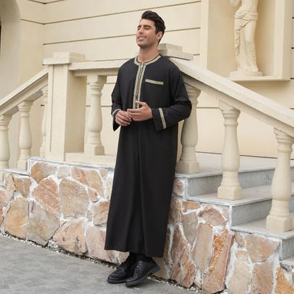 zhxinashu Thobe for Men Long Sleeve Kaftan Formal Robe Muslim Men Clothing - size: X-Large