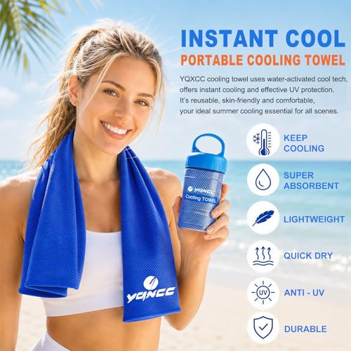 YQXCC 2 Pack Cooling Towels (47"x12"), Ice Cool Towel for Neck & Face | Cooling Neck Wraps, Soft Breathable Microfiber Chilly Towel for Yoga, Golf, Gym, Running, Camping & Hot Weather - color: Dark Blue/Orange