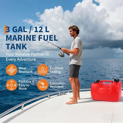 Marine Tank, 3 gal Marine Portable Tank Outboard Marine Boat Transfer Tank with 9.8 ft Hose, Gauge for Outboard Engine Boats, Yacht, Fishing Boat, Deck Boat, Red - size: 3 Gallon