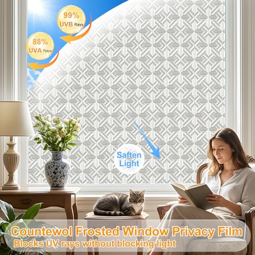 Countewol Frosted Window Privacy Film, Static Cling Non-Adhesive, Removable & Reusable, Anti-UV Heat Blocking for Bathroom Bedroom Office (Prism Frosted, 35.4 x 78.7 in) - color: Prism Frosted, size: 35.4 x 78.7 in