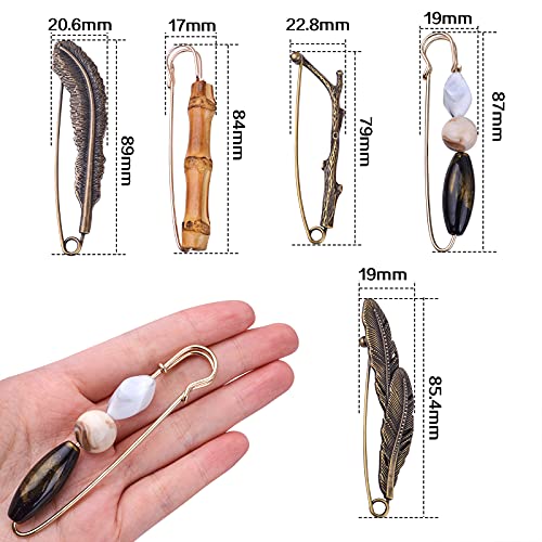 5pcs Vintage Chic Brooch Extra Large Safety Pins Heavy Duty Safety Pins Accessories for Women Men Clothing Sweaters Shawls Collars Scarf Blankets Crafts, 5 Styles