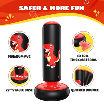 QPAU Inflatable Punching Bag, 48 Inch Stable Inflatable Boxing Bag for 3-6 Kids,Dinosaur Toy & Gifts for Boys and Girls, Kids Boxing Set for Practicing Karate, Taekwondo - color: Dinosaur Red
