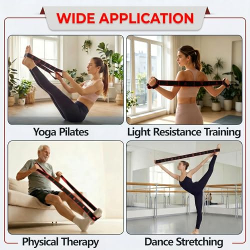 Resistance Bands for Legs: 8-Section Stretching Strap Yoga Strap with Loops | Stretch Bands for Exercise, Elastic Band Stretch Strap for Glutes Physical Therapy, Dance Flexibility Home Pilates Equipment - color: Black