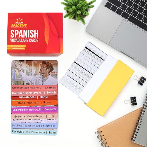 Spanish Vocabulary Cards for Kids & Adults Beginners - 276 Bilingual Study Cards 720 Words with Interactive Web Learning Portal: Native Audio, 4-Step Quizzes, Typing Games - Learning Resource