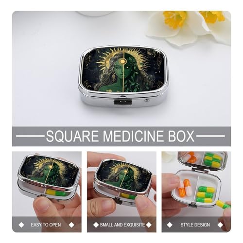 Greek Goddess Square Pill Box Metal 2.2x1.6 Inch,Medicine Storage Case Compact Travel Pill Organizer Pocket Pill Container for Daily Medication Vitamins Pills - color: Greek Goddess