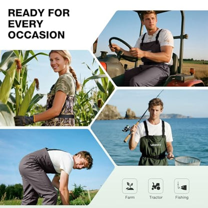 Lekesky Fly Fishing Chest Waders with Boots for Men Women, US Sizes 5–14,2-Ply Nylon/Pvc Waterproof Waders - color: Green, size: M6/W8