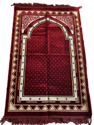 Islamic Prayer Rugs, Muslim Prayer Mats, Velvet Sajjadah, Janamaz, Islamic Gifts (Red) - color: Red