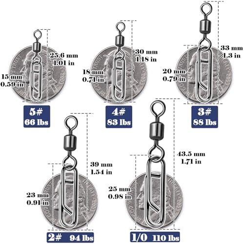 FishTrip 50pcs Fishing Rolling Swivel Power Clips for Rigs Lures | High Carbon Steel, Rust-Proof & Wear-Resistant, Quick Change Clip Snaps for Freshwater Saltwater Rigs Hooks Leaders Weights - size: 5#_50pcs