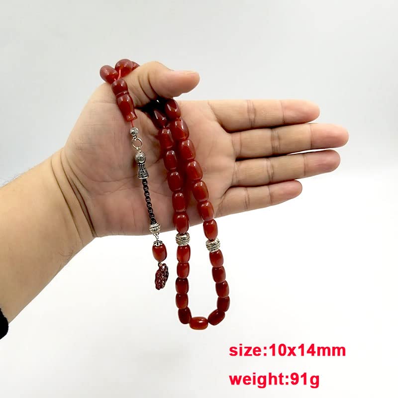 ALBASHAN Tasbih Natural 5A Red Agates with Red pendant Islam Muslim bracelet 33 45 66 51 99 100prayer beads stone Rosary - size: 10*14MMX33beads
