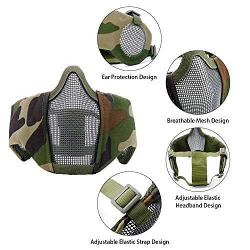 Airsoft Mask with Goggles, Foldable Half Face Airsoft Mesh Mask with Ear Protection for Paintball Shooting Cosplay CS Game - color: C-3PCS, size: 3pcs