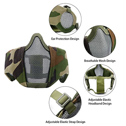 Airsoft Mask with Goggles, Foldable Half Face Airsoft Mesh Mask with Ear Protection for Paintball Shooting Cosplay CS Game - color: CP-B, size: 3pcs