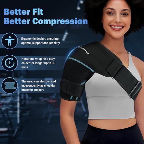 Comfytemp Shoulder Ice Pack Wrap, Shoulder Brace Rotator Cuff Cold Therapy | FSA Eligible HSA, Reusable Gel Cold Shoulder Compression Sleeve for Injuries, Shoulder & Arm Pain Relief, 2 Gel Ice Packs - color: Black - 2 Gel Pack + 1 Brace