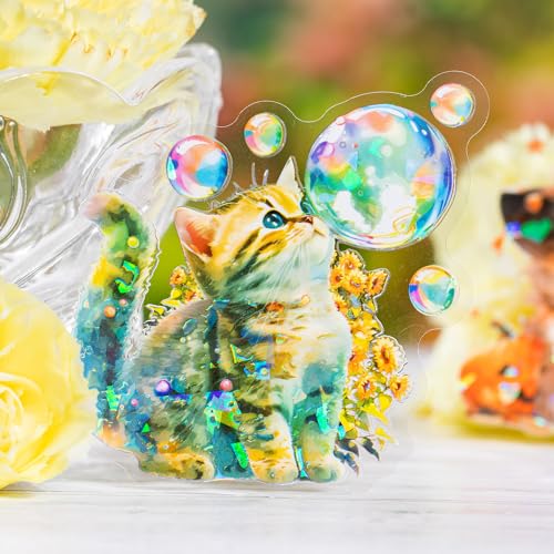Yoksas Holographic Sparkle Cute Cat Stickers- 60Pcs Waterproof Kawaii Kitty Stickers for Scrapbooks,Journalig,Water Bottles,Planner - color: Sparkle Cat