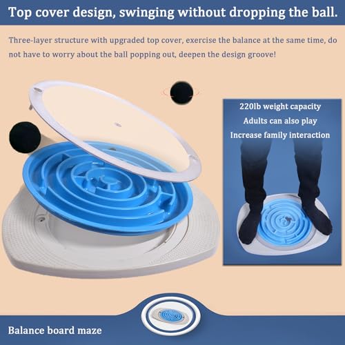 Balance Board Maze,Swing Maze Balance Board with 3 Interchangeable Turntables and 2 Balls for Exercise,Physical Therapy and Recreation