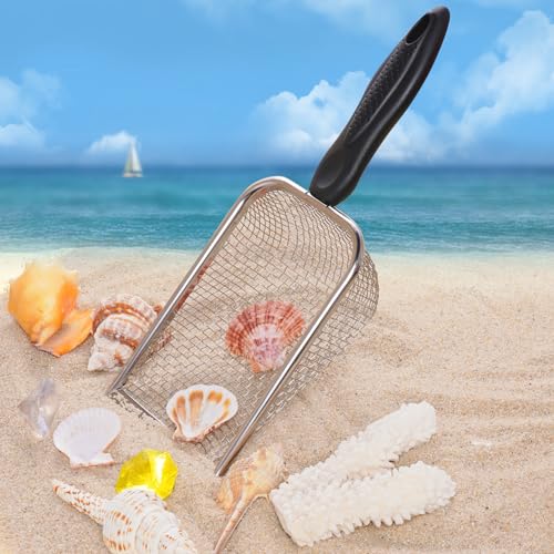SUMERSHA Beach Mesh Shovel, Sand Sifter Shell Collecting Tools Sand Scooper for Picking Up Shells, Cat Litter Scoop, Silver