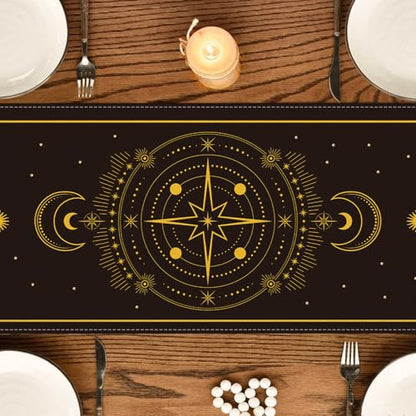 Astrology Moon Magic Table Runner,Mystical Ouija Board Tarot Decor Gothic Line Table Cloth Decorations and Supplies for Home Office Kitchen Dining Party Decor 13x72 Inch (Black Gold Moon 1)